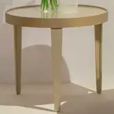 Rowan End Table in Champagne Glass, Wood Veneer & Champagne Metal